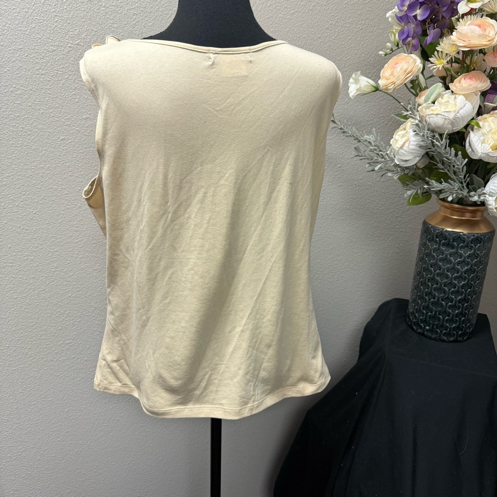 City Girl Nancy Bolen Beige Ruffle Front Sleeveless Top Women’s Large - Picture 3 of 7